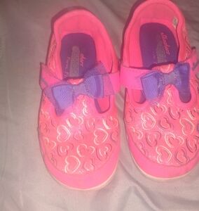 Skechers Pink Heart Dress Shoes with Purple Bow